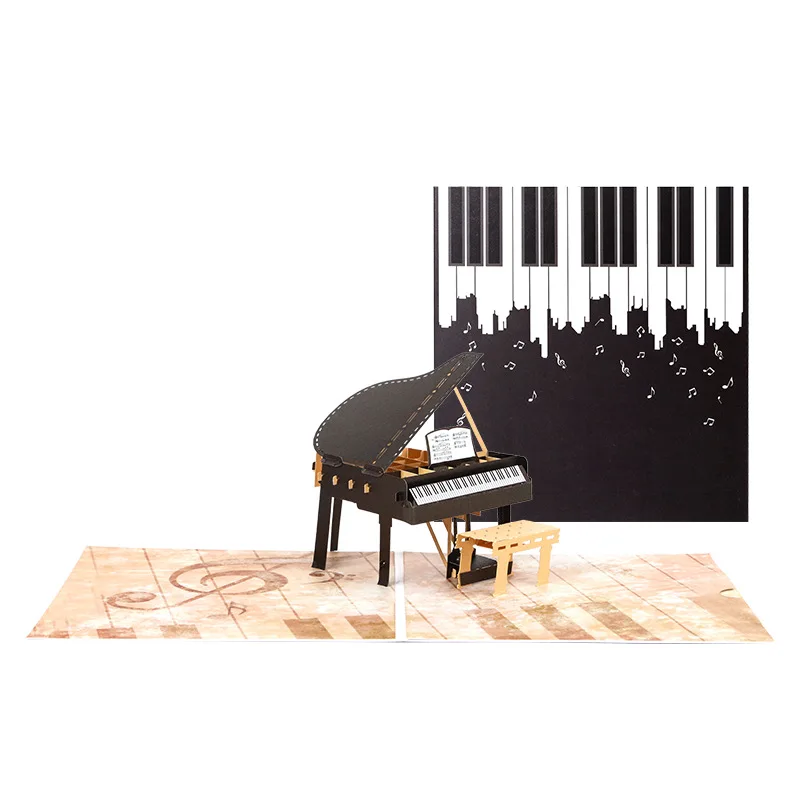 5pcs Handmade Piano Ornament 3D Pop UP Greeting Invitation Card For Valentine's Day Thanks Christmas Wedding Birthday Party Gift