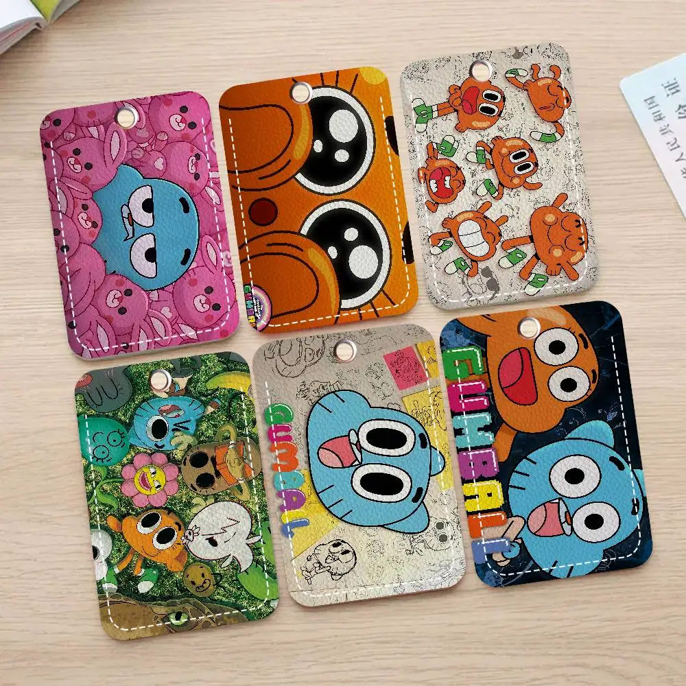 The A-Amazing World Of G-Gumball Rectangle ID Card Case Keychain Access Card Key Tag Ring Leather Card Holder Key Ring Access