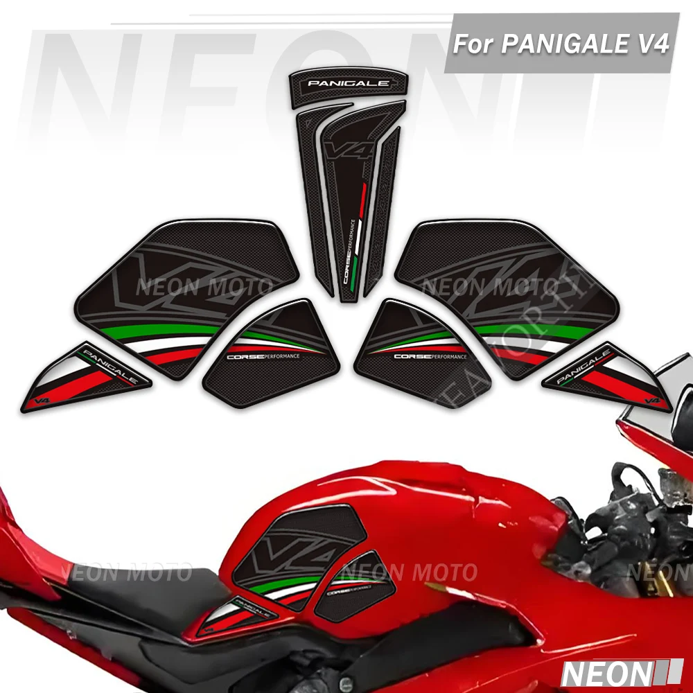 

For Ducati Panigale V4 V4S V4R SP 1100 Motorcycle 3D Tank Pads, Anti-Slip Gas Fuel Oil Knee Protector Grips Stickers Decals Kit