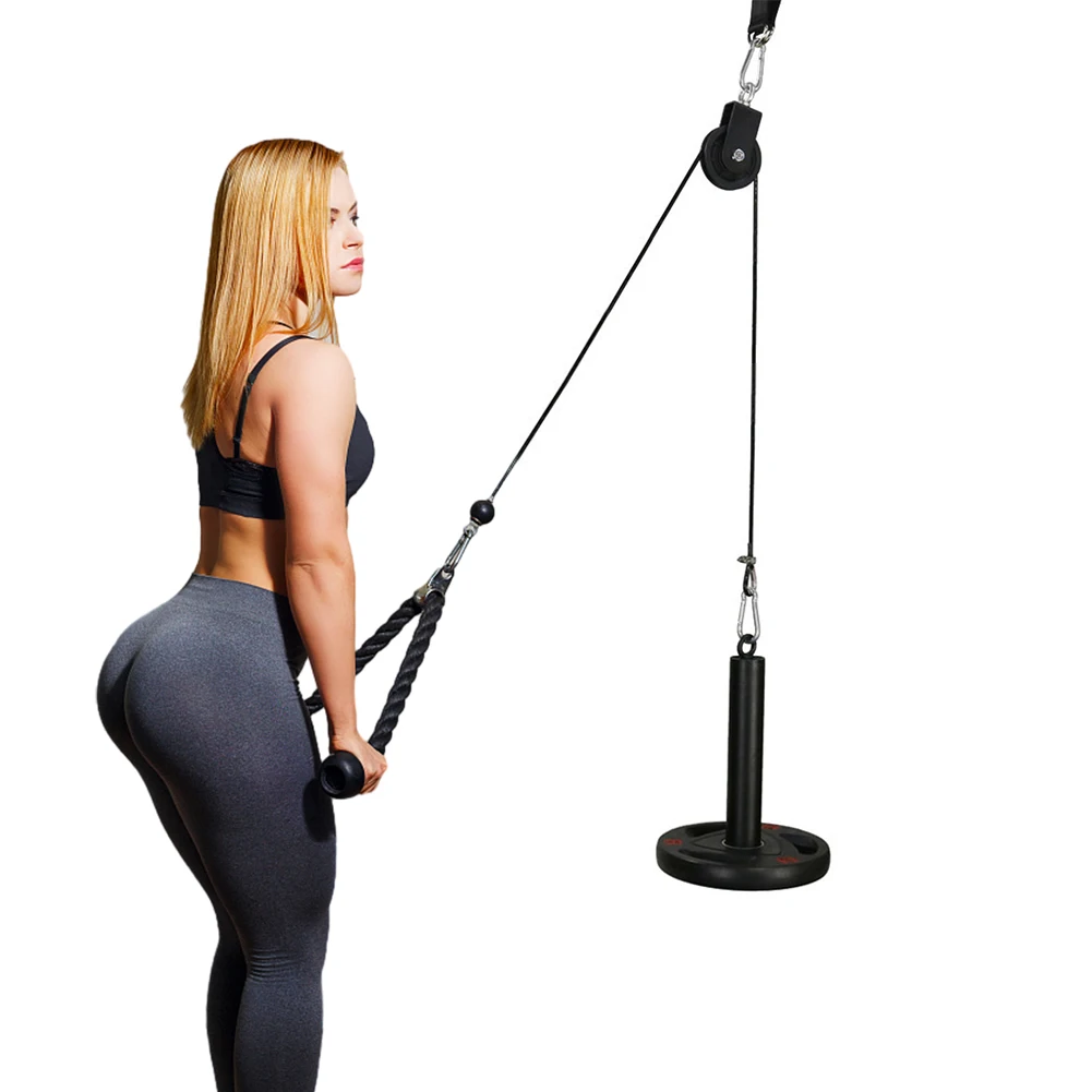 DIY Fitness Pulley Cable Machine Attachment with Pully Loading Pin Hanging Strap for Pull Downs Biceps Curl Forearm Shoulder