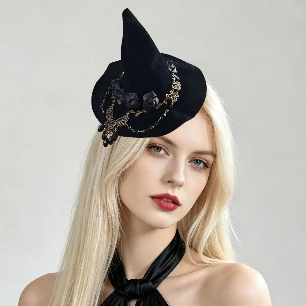 Flower Witch Hat Hair Clip Skull Spider Headdress Halloween Hair Clip Gothic Style Dark Black Witch Hairpins Costume Party