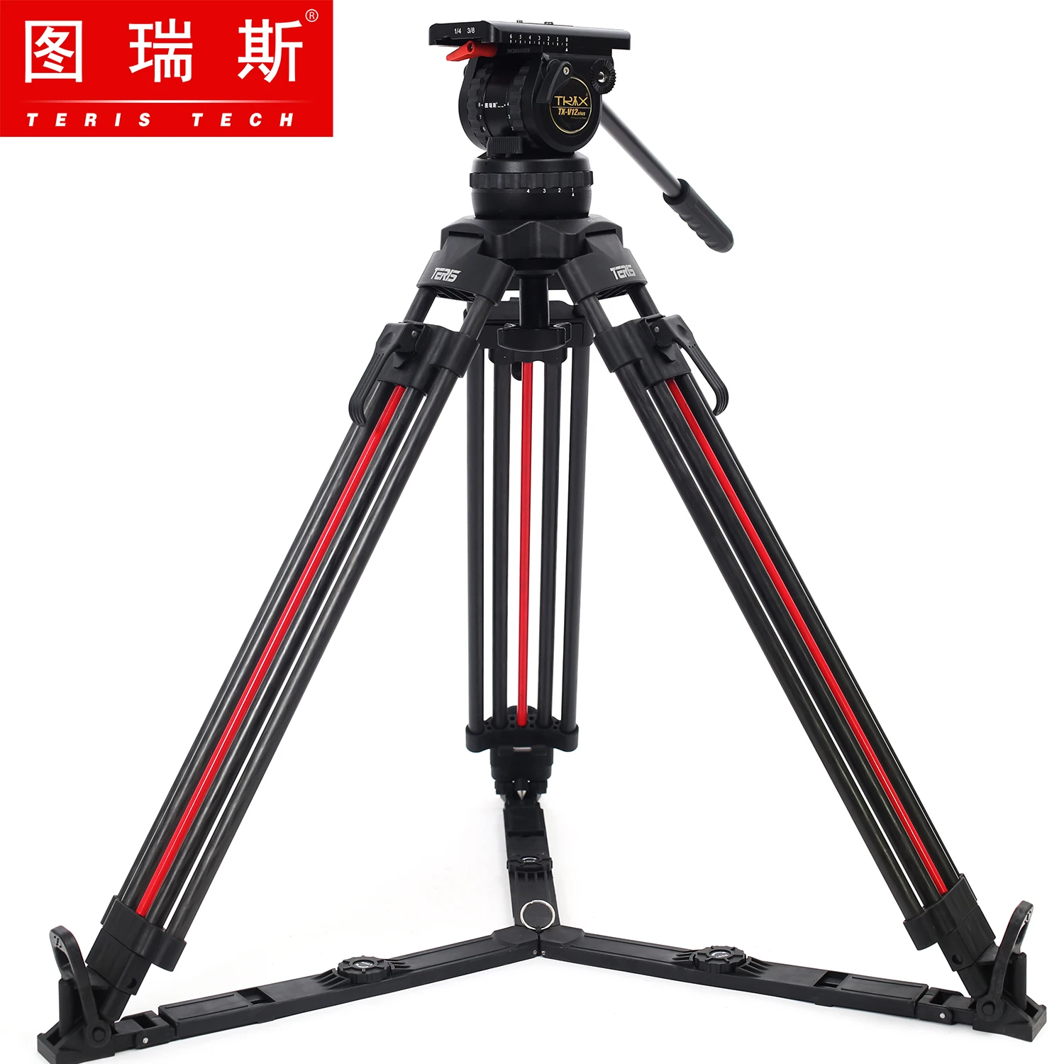 Teris Tx-v12t Plus-q Hydraulic PTZ & One Key Unlocking Carbon Fiber Tripod Set