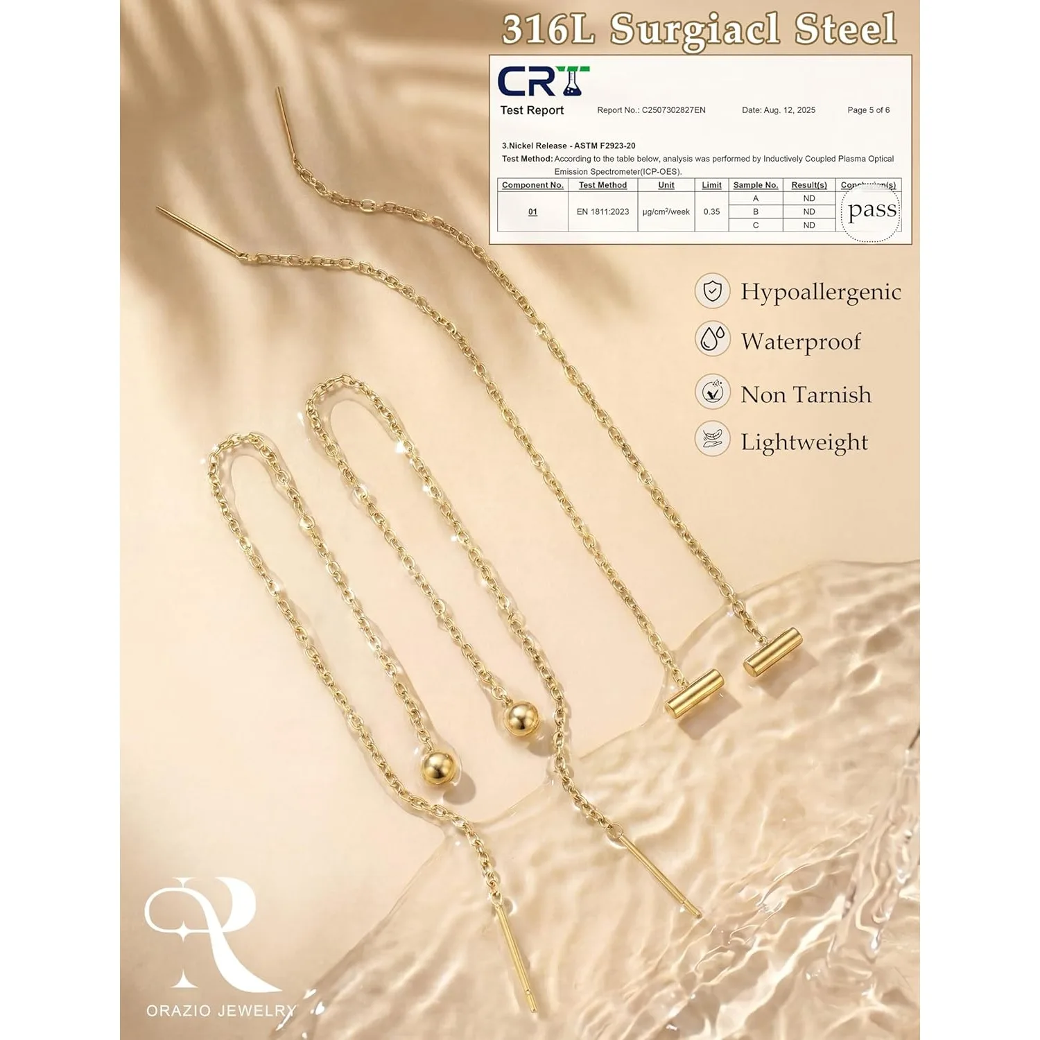 ORAZIO 6Pairs Stainless Steel Chain Tassel Earrings for Women Lightweight Wave Threader Ball Dangle Minimalist Chain Earring Set