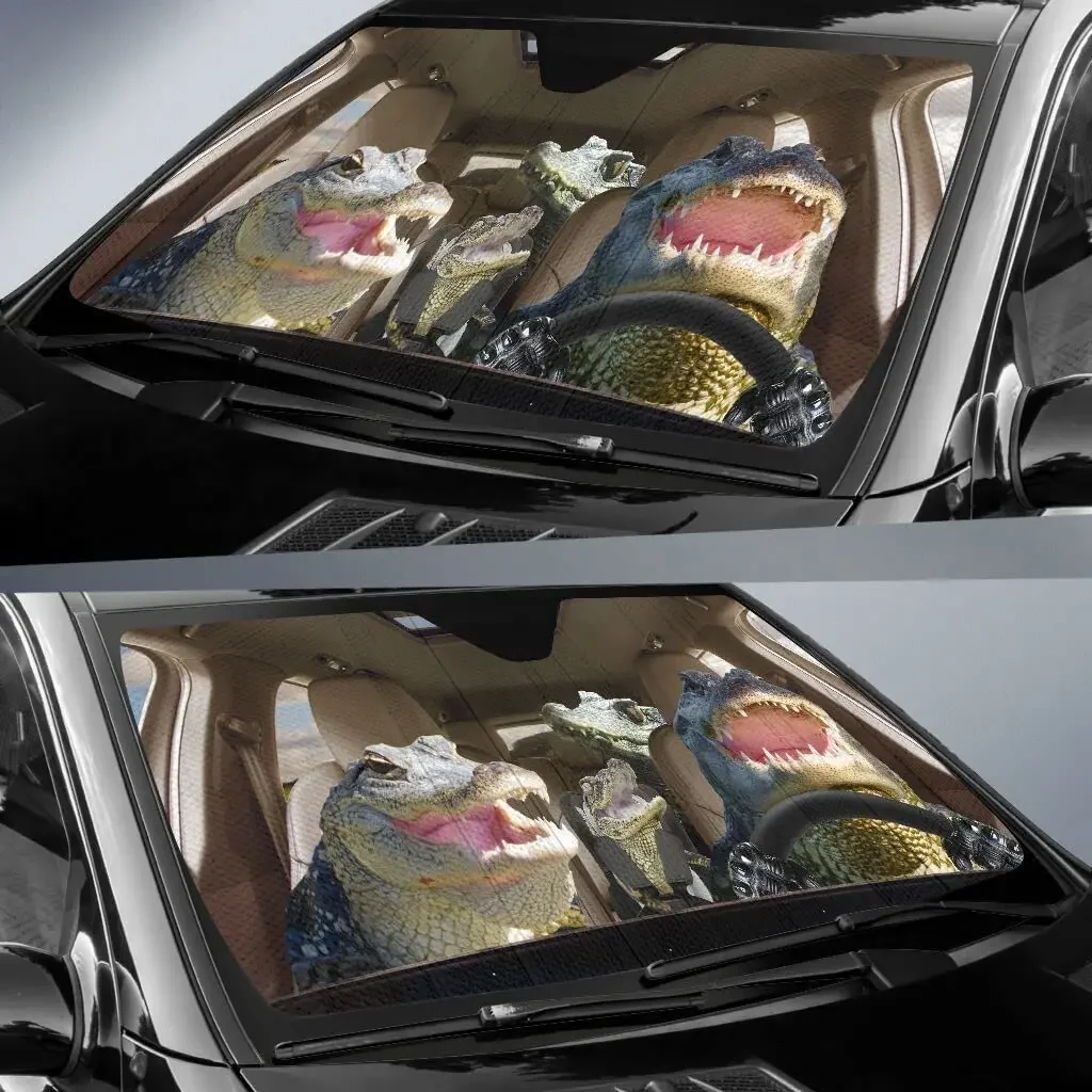 Laughing Alligator Team Driving Car Auto Sunshade for Windshield, Alligator Lovers Gifts, Uv Protector Front Window Sun Cover, W