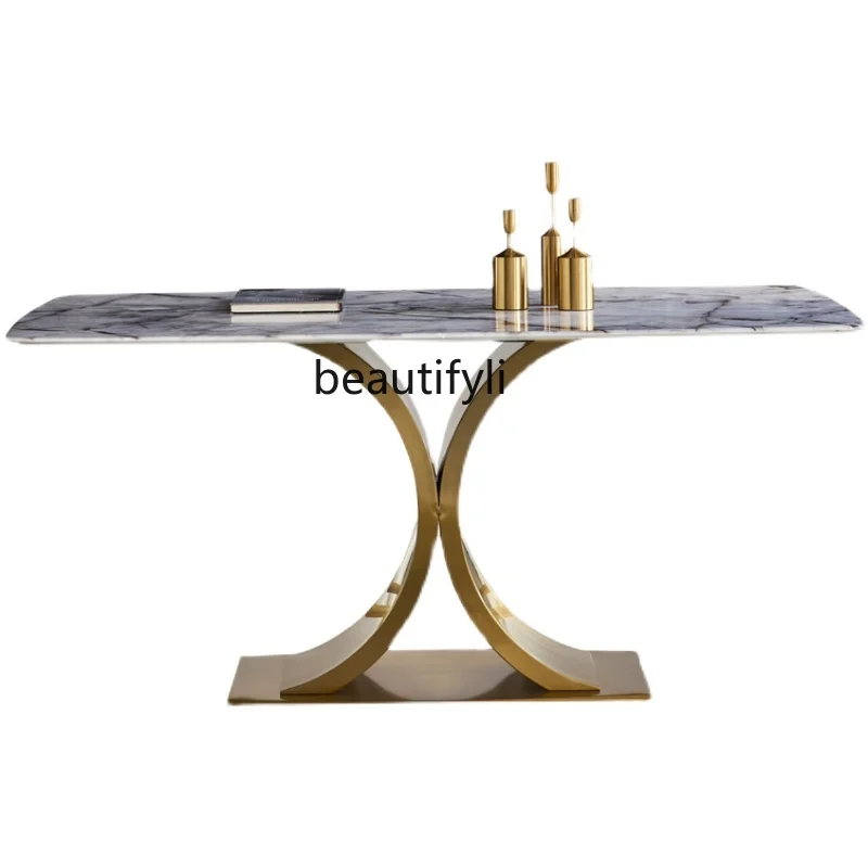 

Italian Light Luxury Stone Plate Dining Tables and Chairs Set Modern Minimalist Marble Rectangular Home furniture