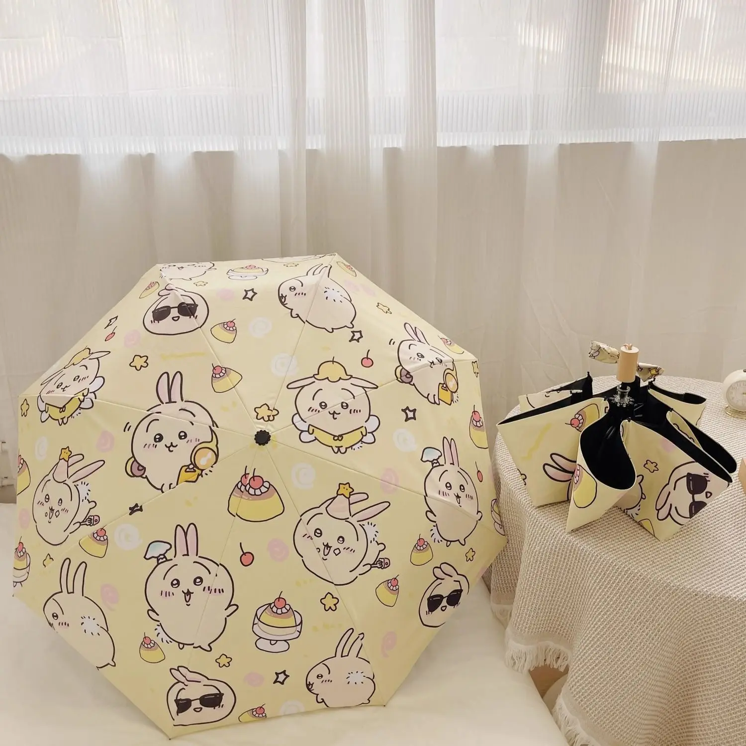 Anime Chiikawa Umbrella Sun Protection Uv Protection Cute Fold Female Clear Rain Dual Use Sun Sunshade Kawaii Cartoon