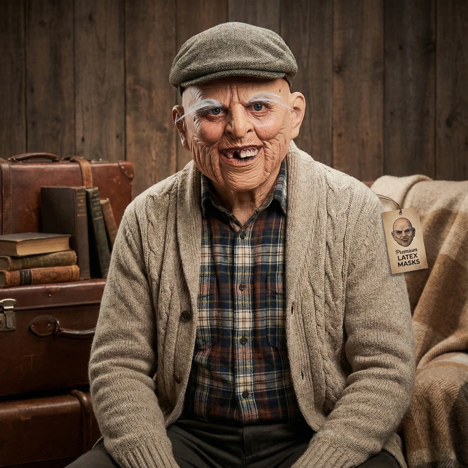 Adult Realistic Old Man Latex Mask with White Eyebrows - Funny Bald Grandpa Headgear for Halloween, Cosplay, and Prank Costumes