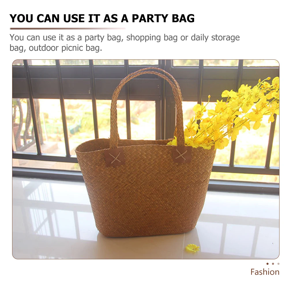 

Seaweed Woven Bag Handmade Decorative Basket Straw Flower Home Handbag Large Capacity Women Summer Beach Gift Party Shopping