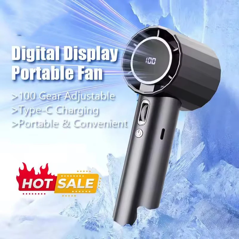 ZaiXiao Handheld Fan Type-C Rechargeable 100-Speed Adjustable Fast Cooling Outdoor Portable Ice Sensation Hurricane Fans Powerfu