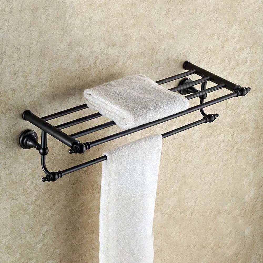 

Bathroom Accessory Black Oil Rubbed Bronze Double Towel Rail Holder Storage Rack Shelf Bar Wall Mountedf tba821