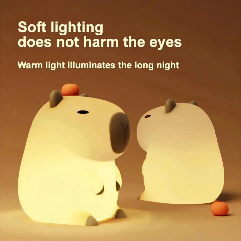 New Cute Silicone Capybara Night Light USB Rechargeable Lamp 2 Levels Dimmable Touch Lamp Kids Birthday Gift Room Decor