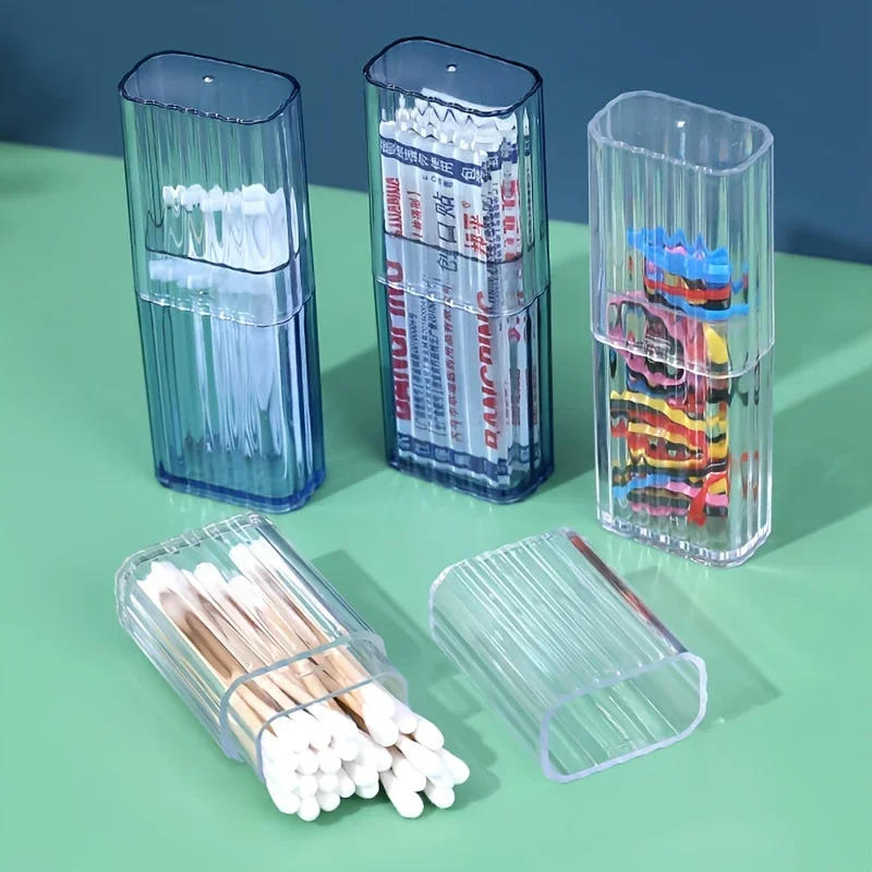 1pc Portable Transparent Storage Box, Practical Toothpick Cotton Swab Case for Travel or Business Trip