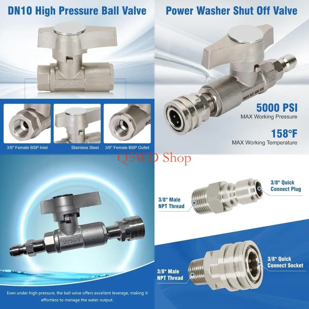 Q5WD Highly Strength DN10 Ball Valves 5000PSI Pressure Washer Part For Washer Guns Connection for Deeply Cleaning Tasks