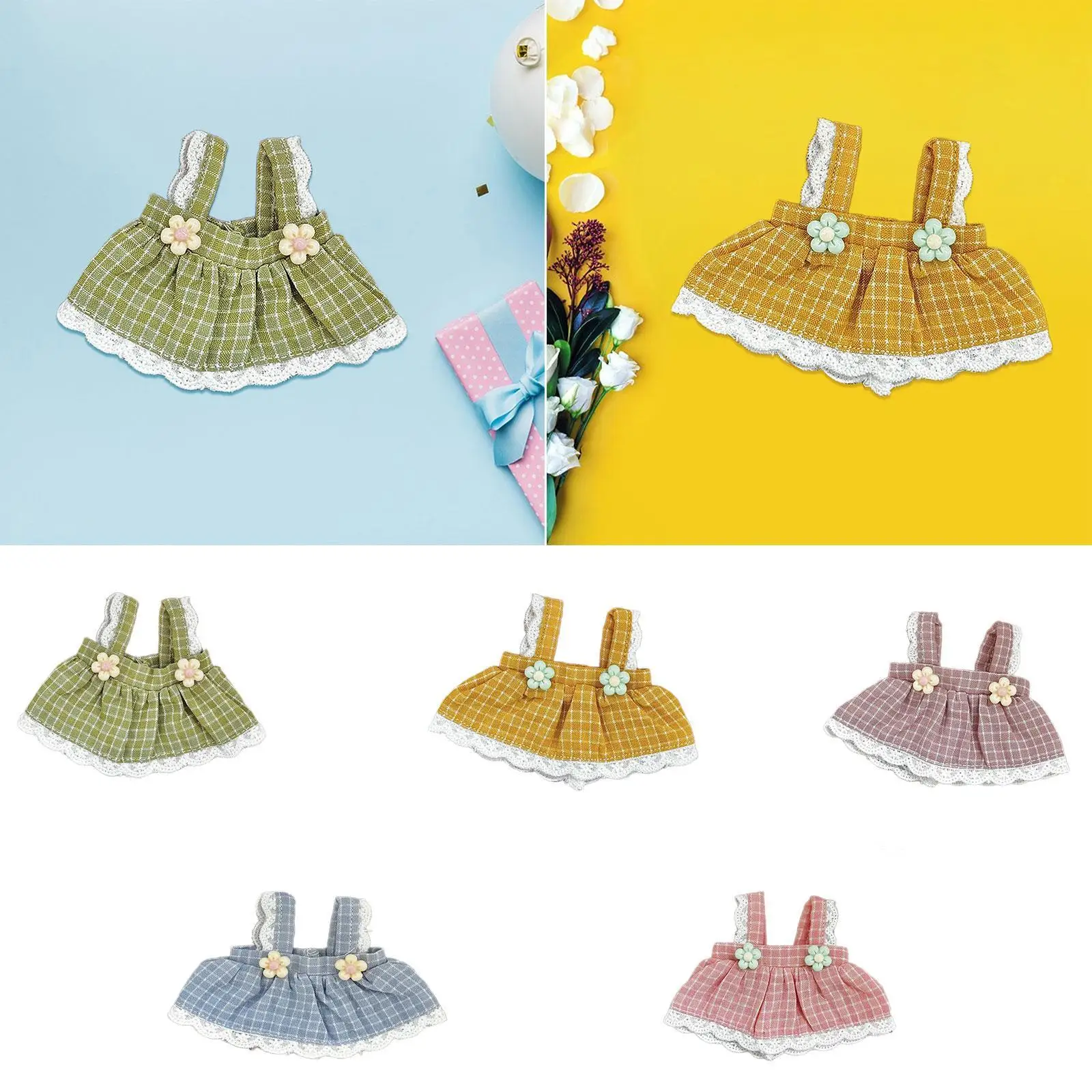 

Платье-сарафан для кукол ручной работы, с клетчатым узором, мягкая одежда для кукол, аксессуар для костюма, для хлопковых кукол 12 см, для переодевания