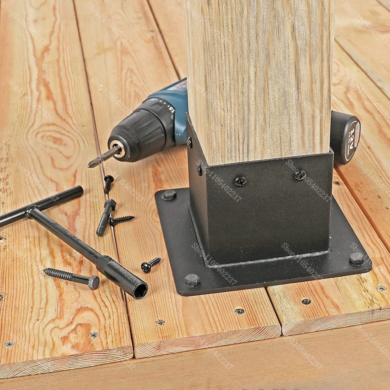 Gazebo bracket Firewood stand Heavy duty column anchor Matte black wooden column bracket for gazebo deck railing support