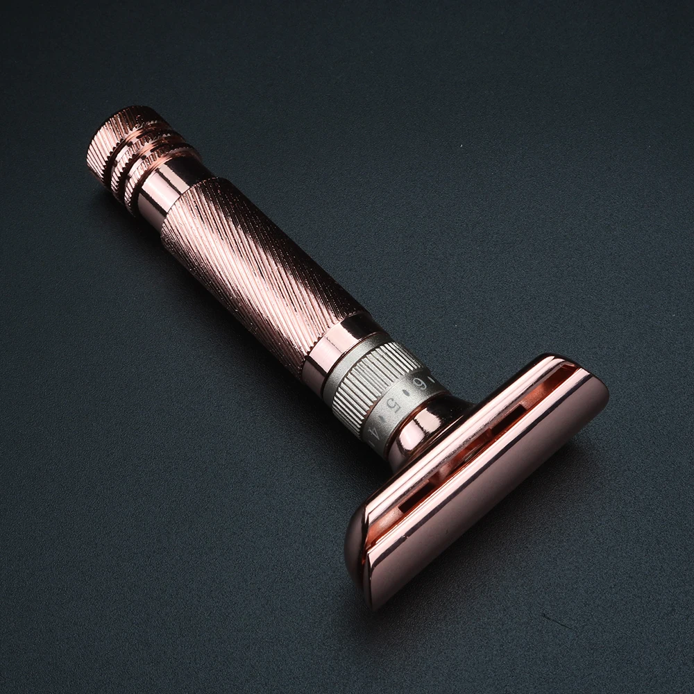 Rose Gold Alat Cukur Kuno Manual Pria Rol Alat Cukur 6 Kecepatan Alat Cukur Logam Tempat Pisau Dua Sisi