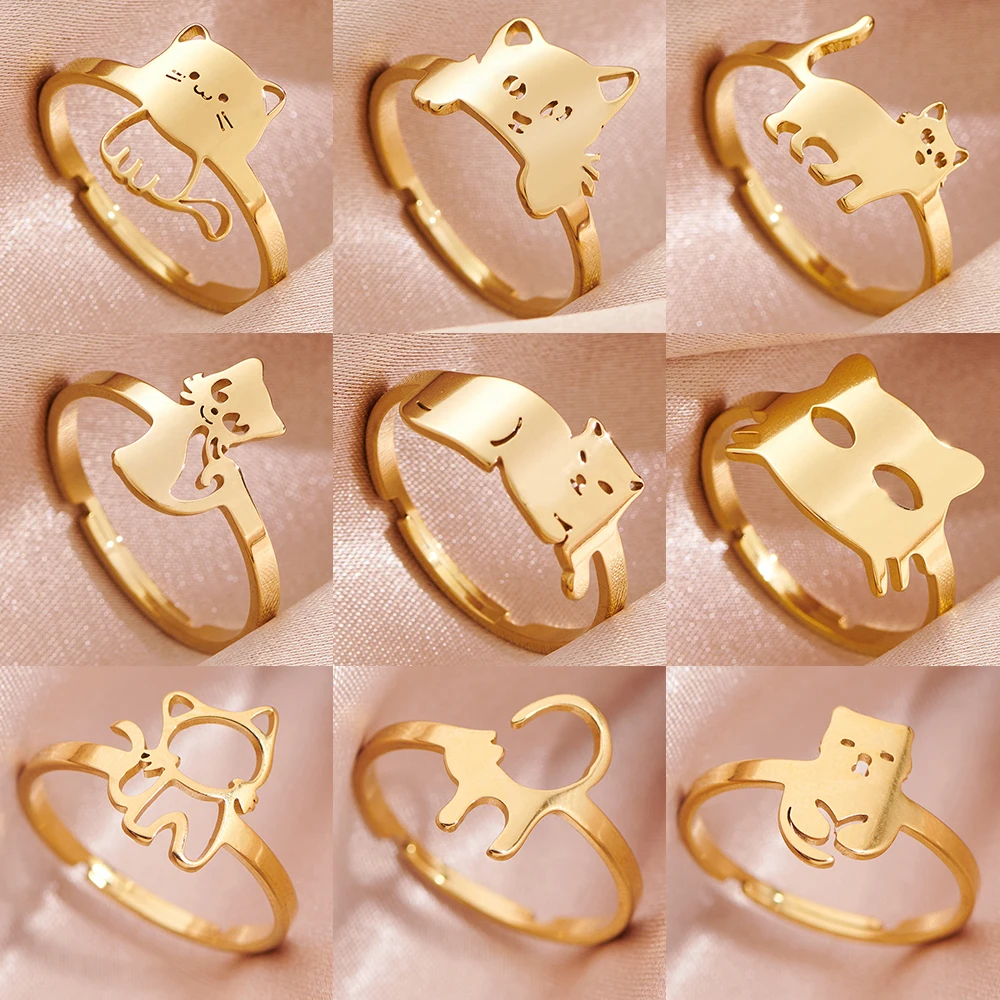 New In Adjustable Rings Stainless Steel Woman Mini Cartoon Kitty Cat Animal Finger Ring Party Jewelry Fashion Accessories