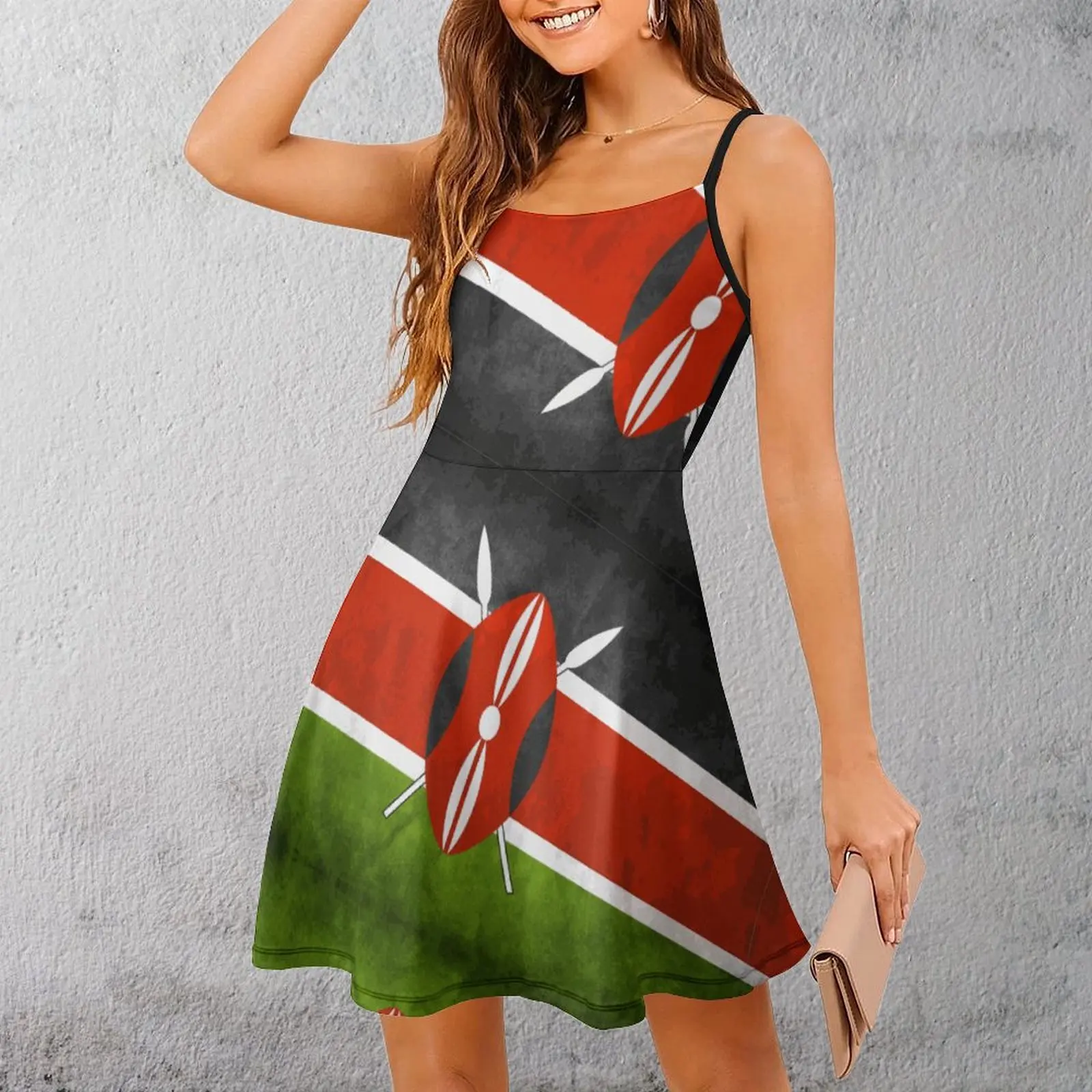 Kenya  Kenyan Flag  National Flag of Kenya Graphic Vintage Exotic  Woman's Gown Women's Sling Dress Funny Novelty  Vacations Dre