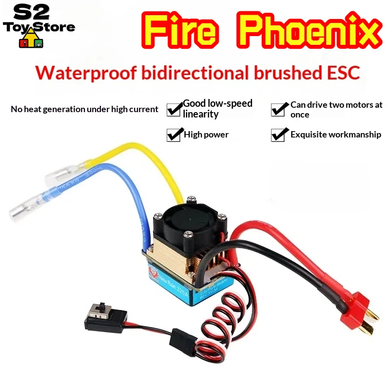 

Fire Phoenix 320A Waterproof Bidirectional Brushed ESC With Cooling Fan High Current Low Speed Linear For RC Car Boat Crawler