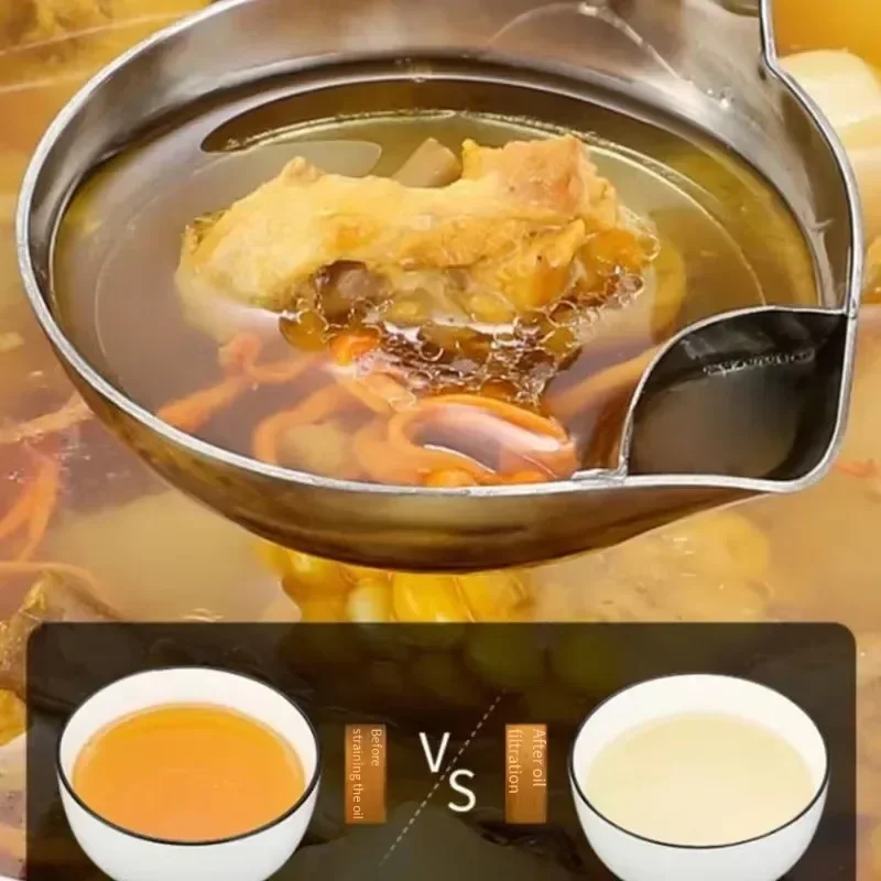 Stainless Steel Oil Separating Spoon Soup Colander Kitchen Gravy Oil Soup Fat Separator Yogurt Oil Skimmer Spoon Kitchen Gadgets