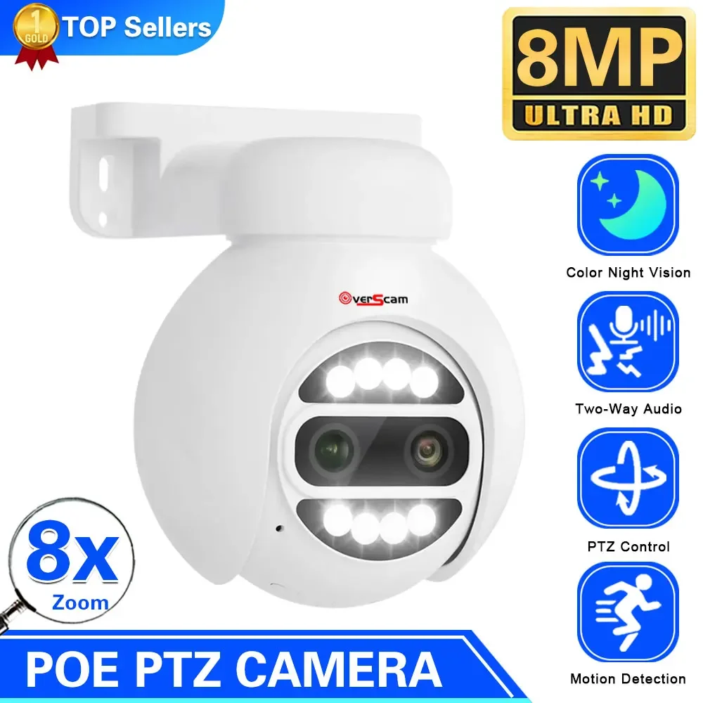 4K 8MP 2K 4MP PoE PTZ IP CCTV Camera Video Surveillance Security Outdoor 8x Digital Zoom Two-Way Audio Street Color For POE NVR