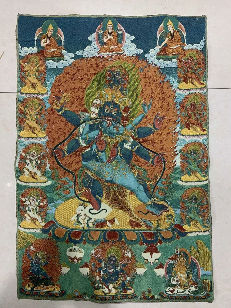 

36" Tibet Tibetan Cloth Silk Mahakala Wrathful Deity Buddha Tangka Thangka Mural