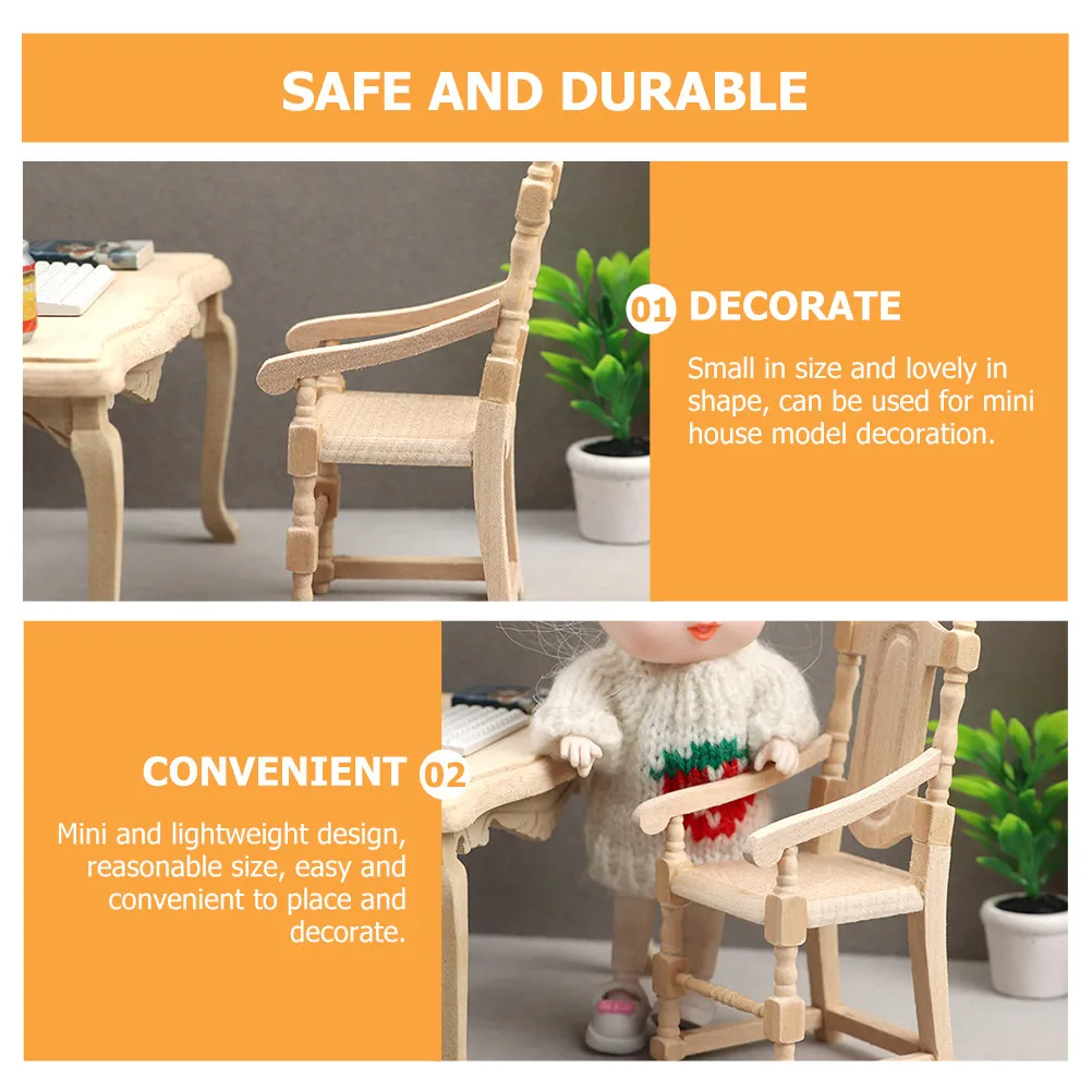 

2Pcs Miniature Chair Decor Premium Wooden Mini Furniture for Dollhouse Decoration Adorable Desktop Miniature Chair Kids