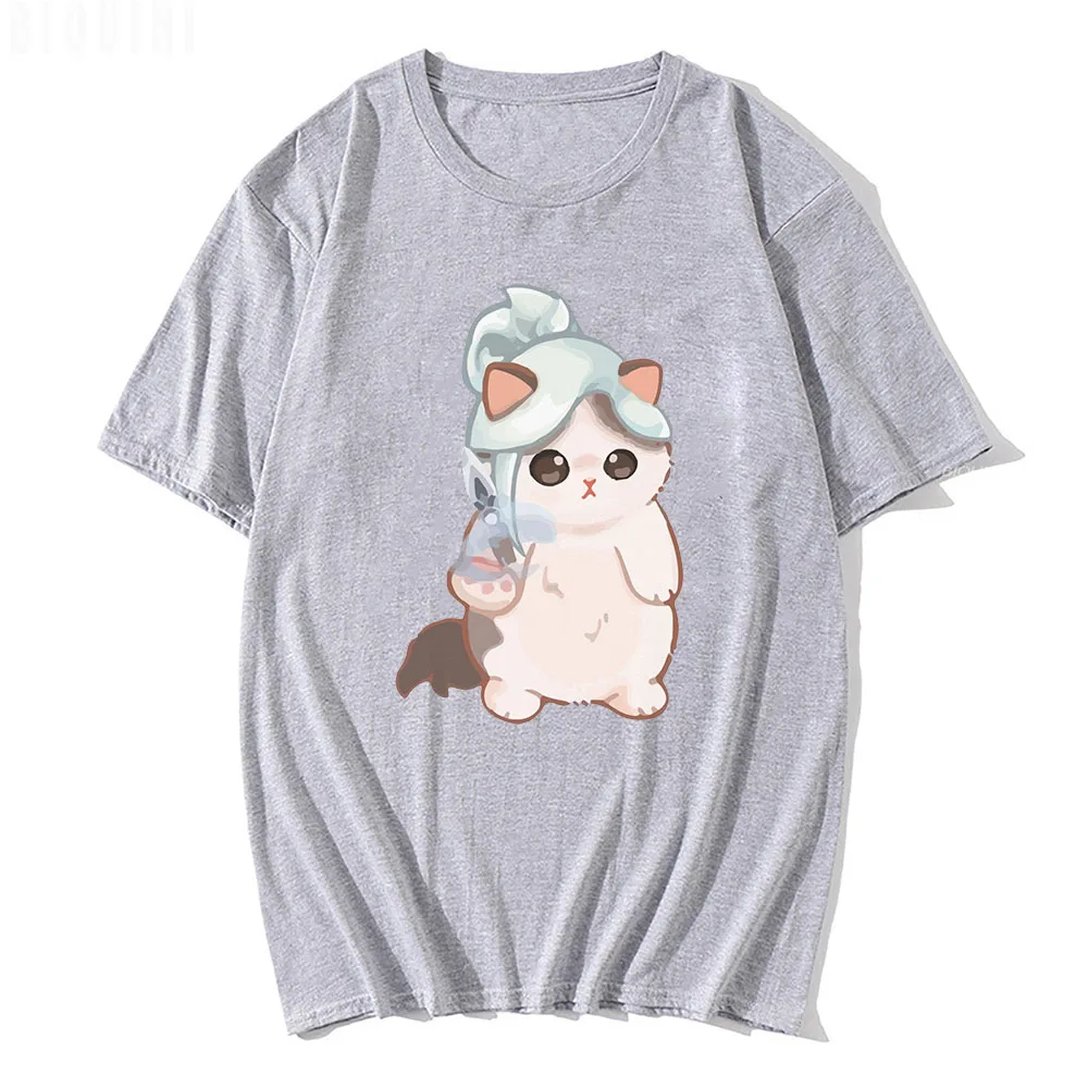 Jett Cat Cute Valorant Men Women T Shirt Surprised Penguin O-Neck 100% Cotton Summer Game Customize Tops Prints Unisex Harajuku