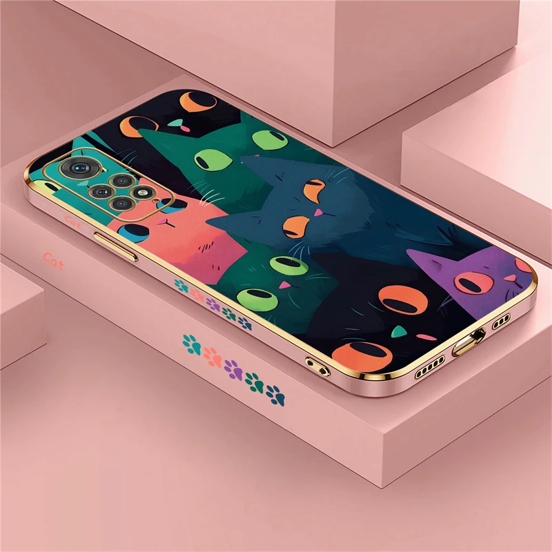 For Redmi Note 10 4G 5G 10 Pro Max Case Fashion Soft Silicone Cover For Xiaomi Redmi Note 9S 10S 7 7S 8 Pro 10T Plating Cat Capa