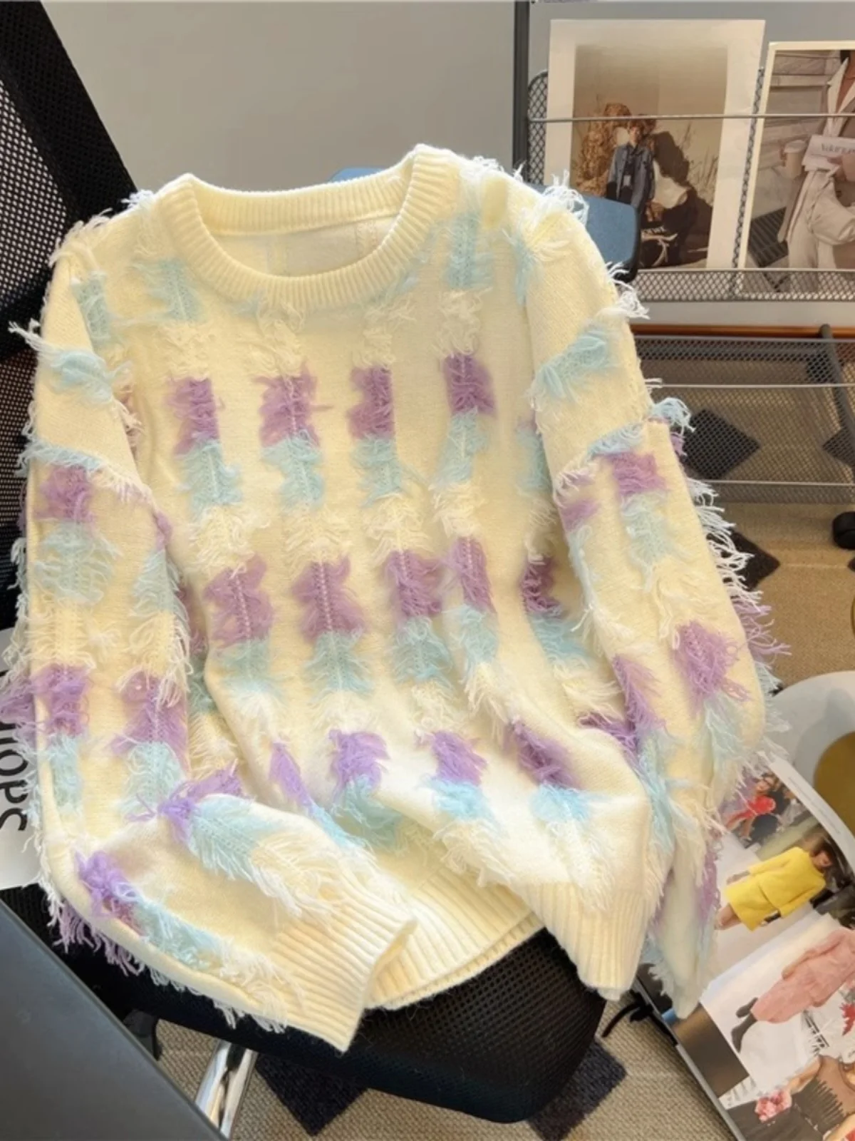 

Женский трикотаж с принтом тай-дай, свободный топ на осень-зиму ort Sle, мягкий уютный повседневный круглый топ Ne Long Sve, свободный крой