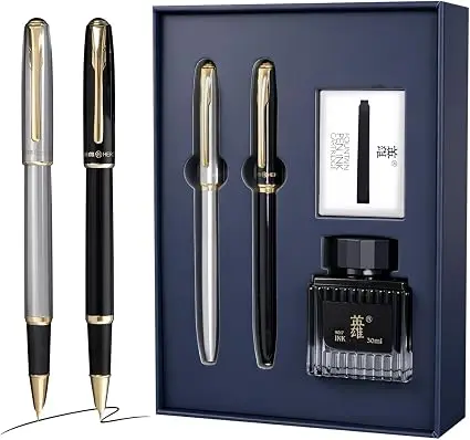 HERO E522 Fountain Pen Iridium Nib Brushed Metal Vintage Spiral Textured Signature Pen Premium Business Office Gift Pen Support