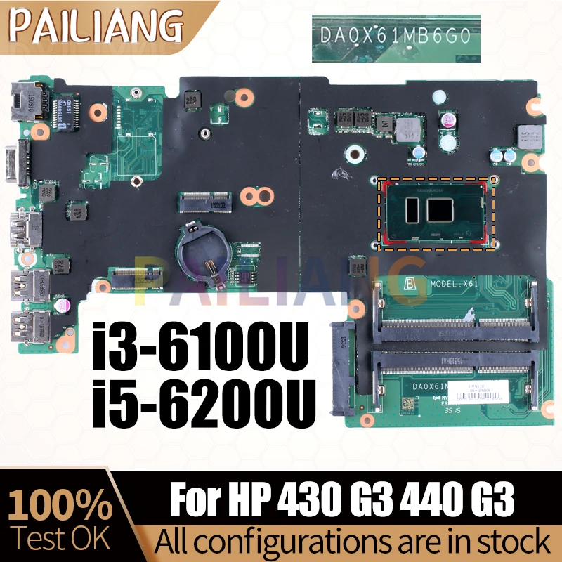 

For HP 430 G3 440 G3 Notebook Mainboard DA0X61MB6G0 3855U i3-6100U i5-6200U 830935-601 826377-001 Laptop Motherboard Full Tested