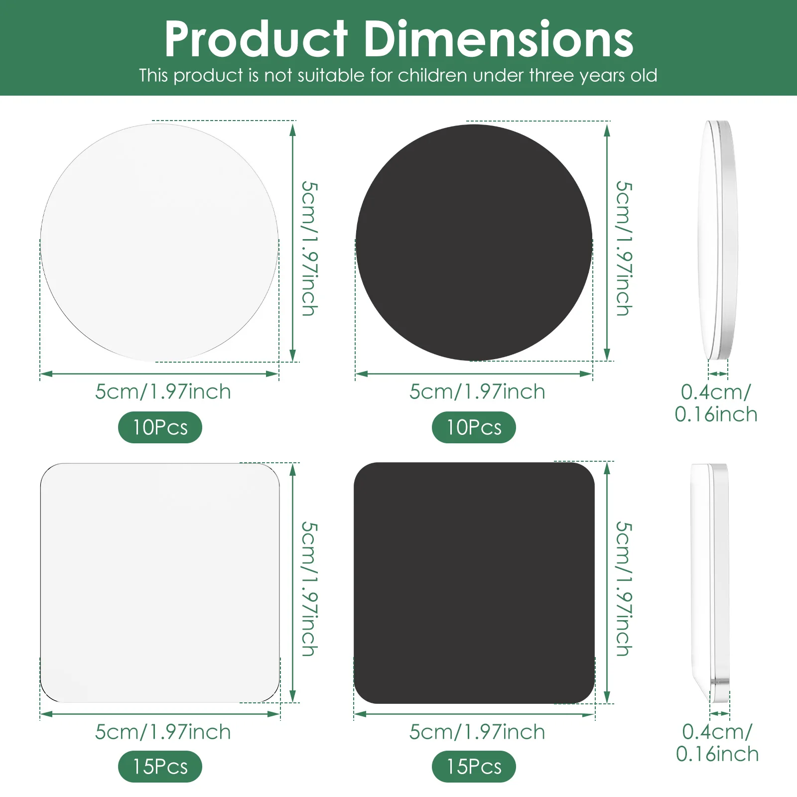 20/25Pcs DIY Fridge Magnet Kit Square Round Clear Acrylic Magnetic Set with Adhesive Backing for Photo Craft Office Classroom