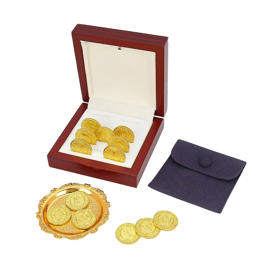 Wedding Unity Coins 13 Words Las Arras Para Boda Catolica, Wedding Unity Coins Set with Wooden Box, for Wedding Ceremony