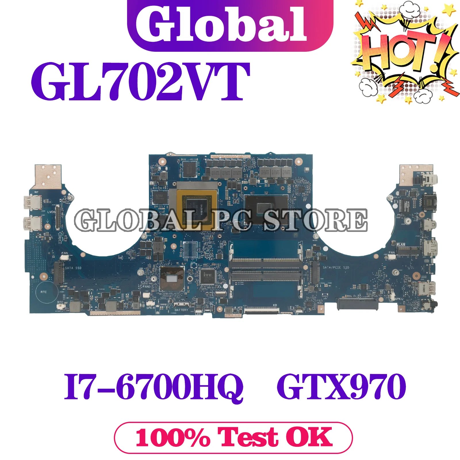 KEFU S7VT Notebook Mainboard For ROG ASUS GL702VT GL702V G702VT GL702 Laptop Motherboard With I7-6700HQ CPU GTX970M-V3G/V6G