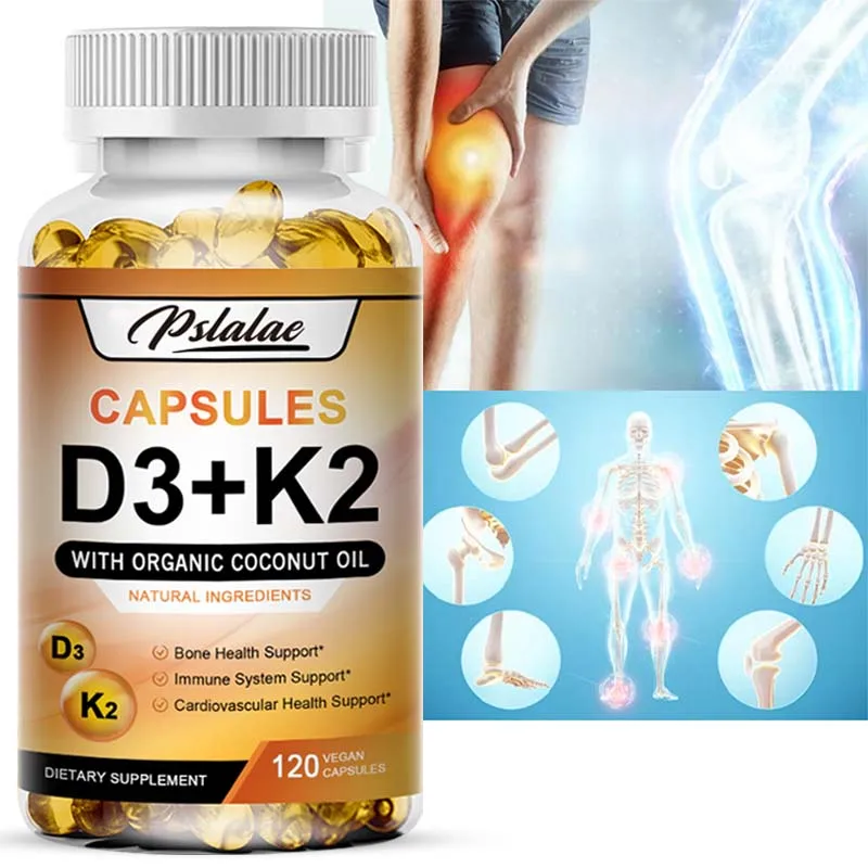 

Vitamin D3 + K2 - Help Regulate Calcium Metabolism, Promote Bone, Teeth and Skin Health, Support Immunity - 120 Capsules