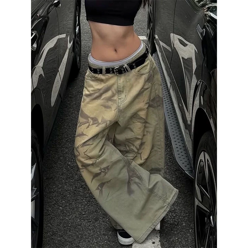 Jean à jambes larges imprimé Vintage Y2k pour femmes, pantalon en Denim surdimensionné Harajuku des années 90, Streetwear japonais des années 2000, vêtements Baggy
