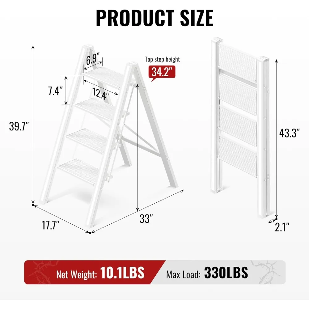 سلم ألومنيوم قابل للطي - دواسات عريضة قوية مضادة للانزلاق، خفيف الوزن ومحمول للاستخدام المنزلي