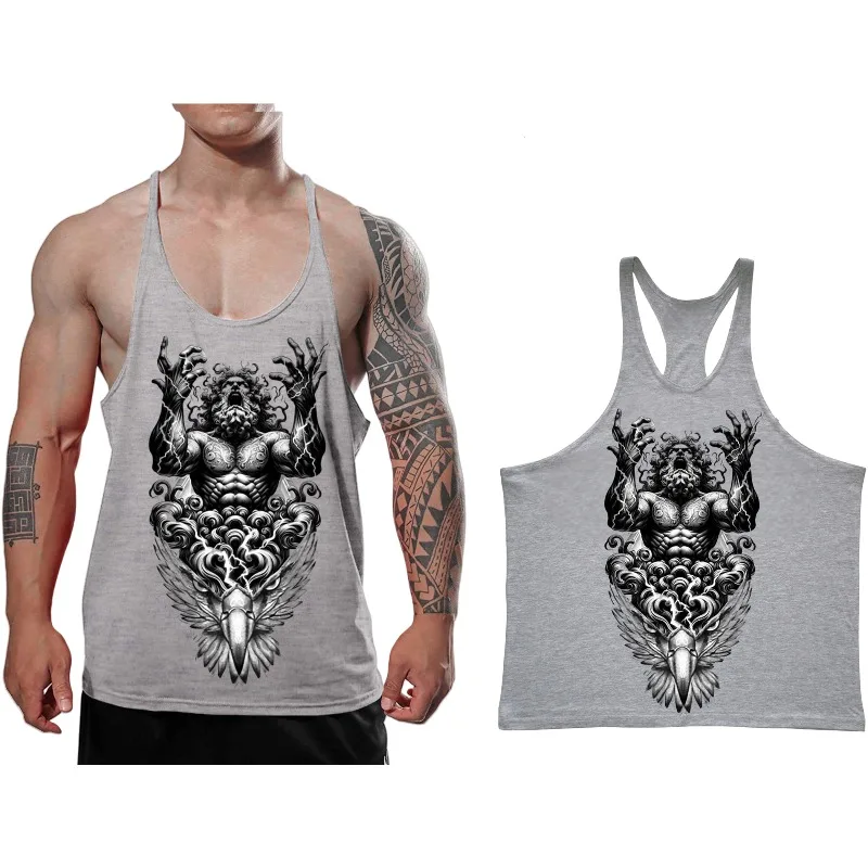 Fashion Letters Pattern Gym Tank Tops for Men Summer Trendy Streetwear Zeus Printed Fitness Vest Cool Oversized Sports Tees Tops