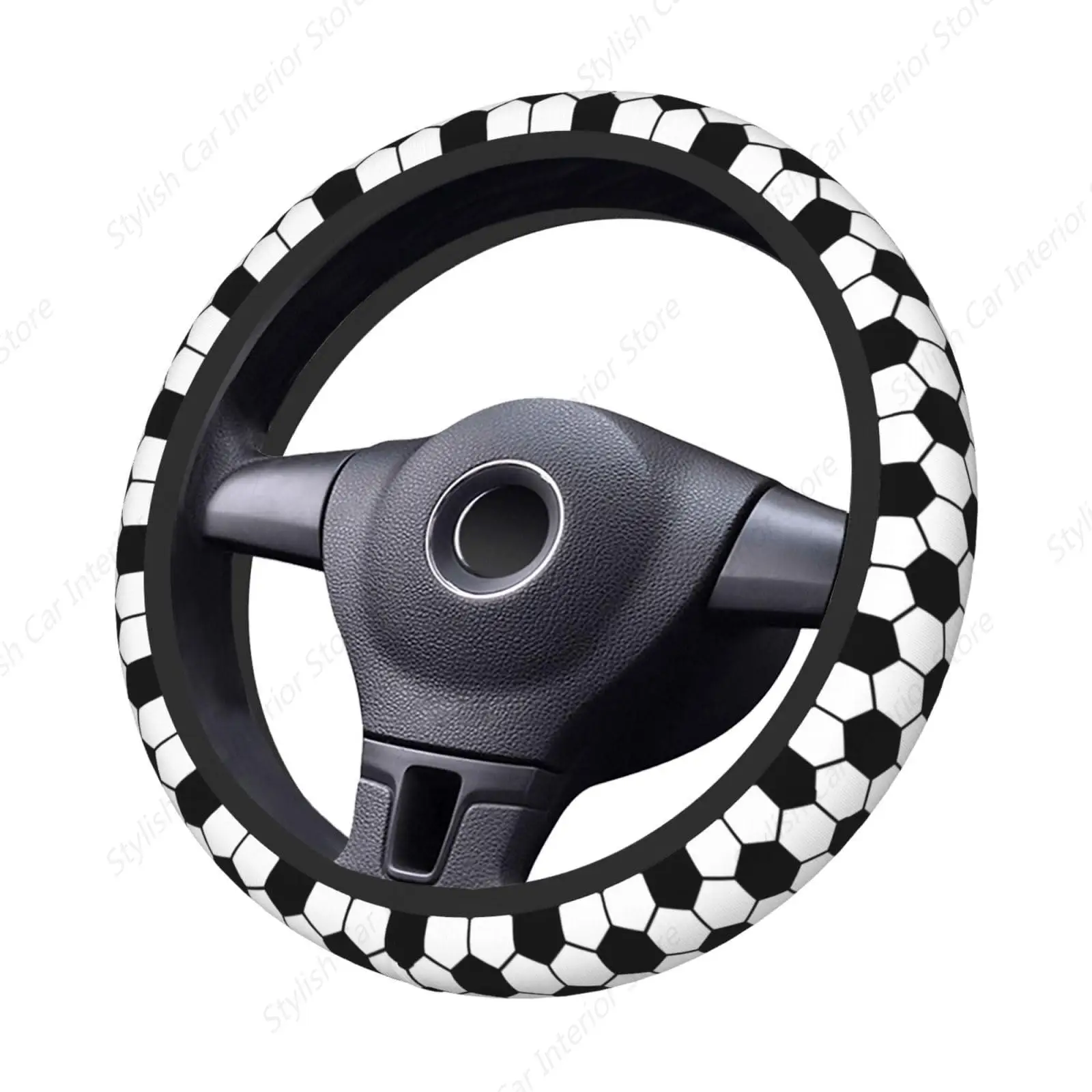 Football Geometric Pattern Steering Wheel Covers,Anti Slip Sweat Absorption Elasticity Car Accessories Steering Wheel Protector