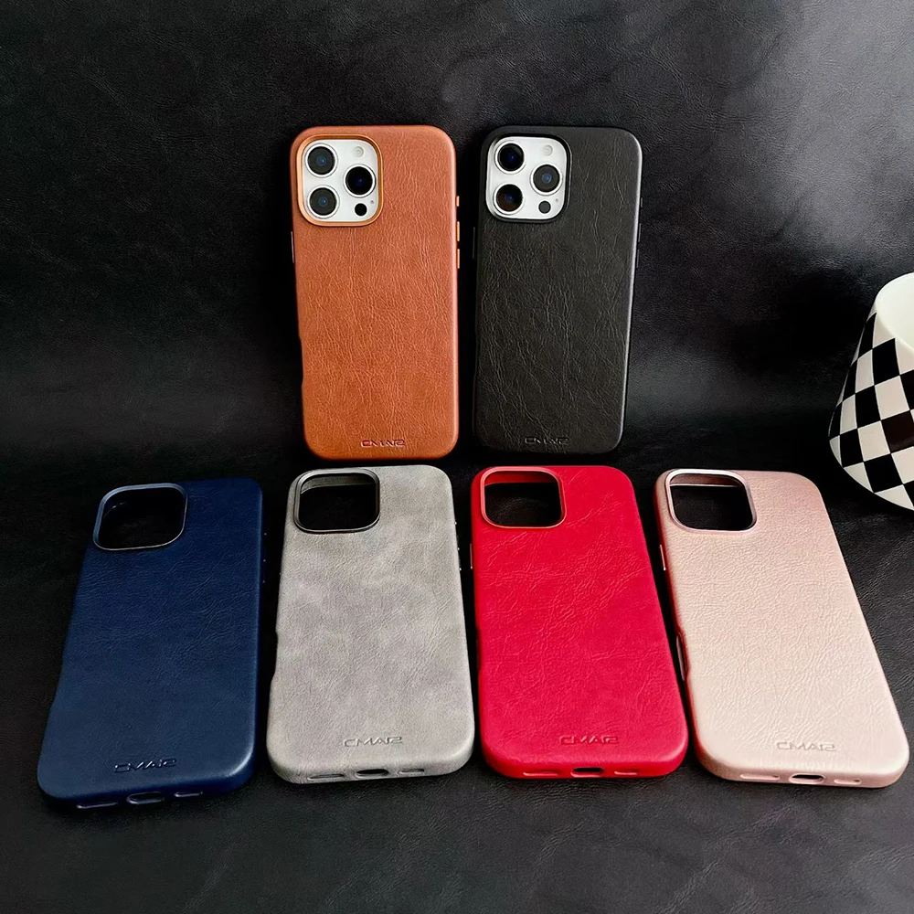 Magnetyczna skórzana tekstura do etui na telefon z MagSafe dla iPhone 17 16 Pro Max 15 14 Pro 13, bezprzewodowe ładowanie, metalowa osłona obiektywu. — zdjęcie produktu 6