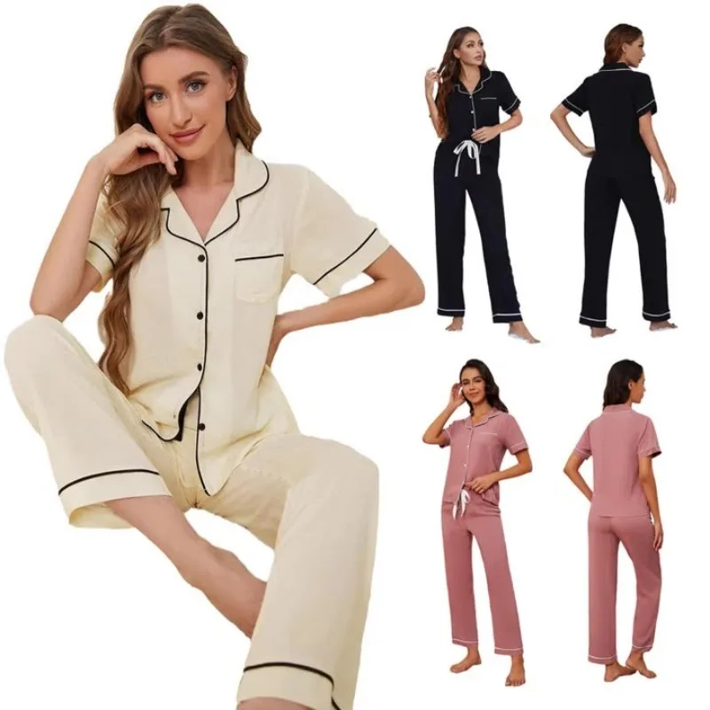 

Women's Cotton Lounge Set Short Sleeve Top Relaxed Pants 2 Piece Breathable Wearable Outfit for Home Cozy Casual Loungewear