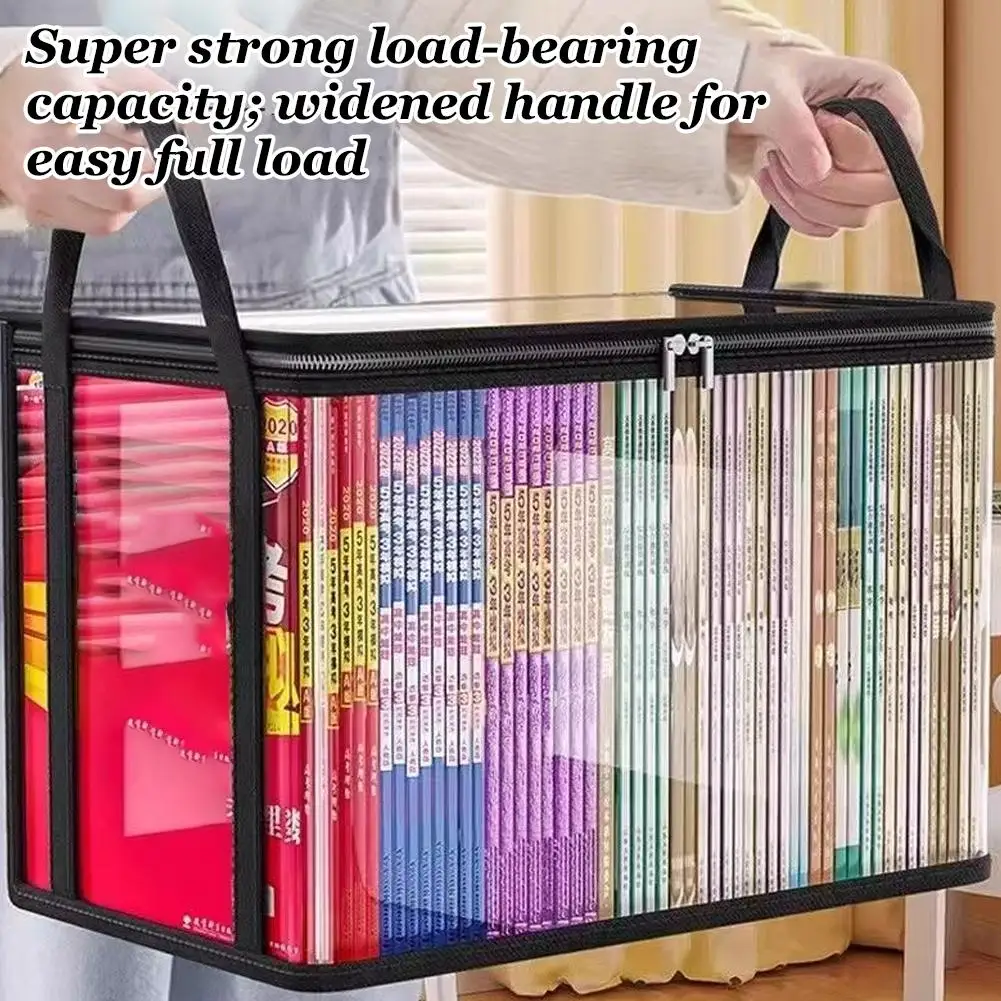 Large Heavy-Duty Foldable Clear Storage Box with Hinged Lid, PVC  Storage Bins for Office Supplies, Home Organization