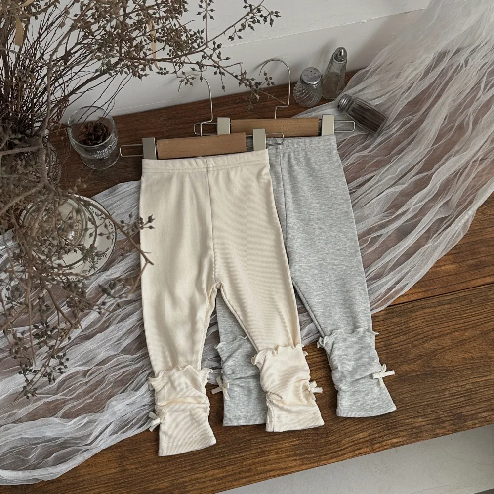 MILANCEL Baby Pants 6M-3T Toddler Girl Pants Sweet Bow Girls Leggings Autumn Solid Color Infant Skinny Pants