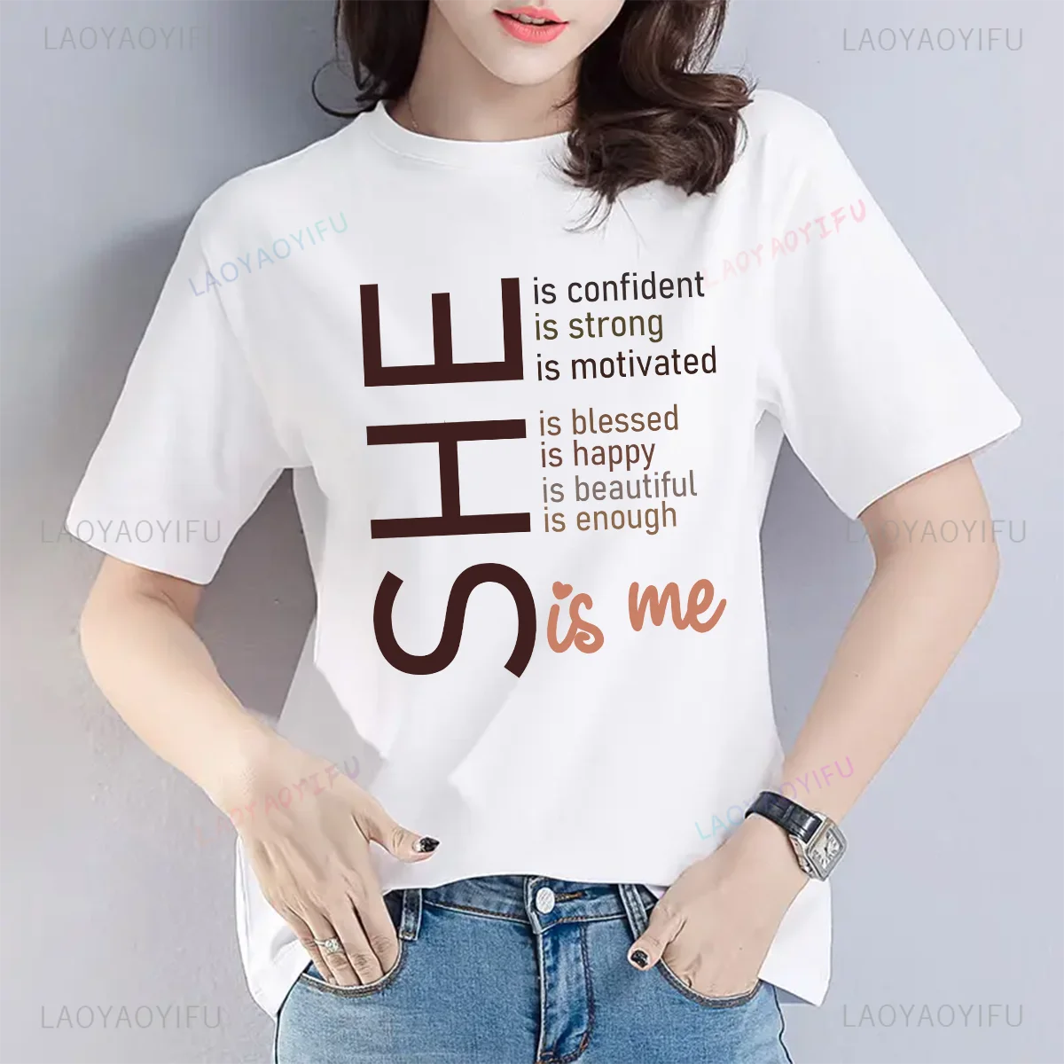 Funny T Shirt Women SHE Is Confident Motivational T Shirt Letters Print Tops Women Clothes Graphic Cotton Tee Humor Ropa Mujer