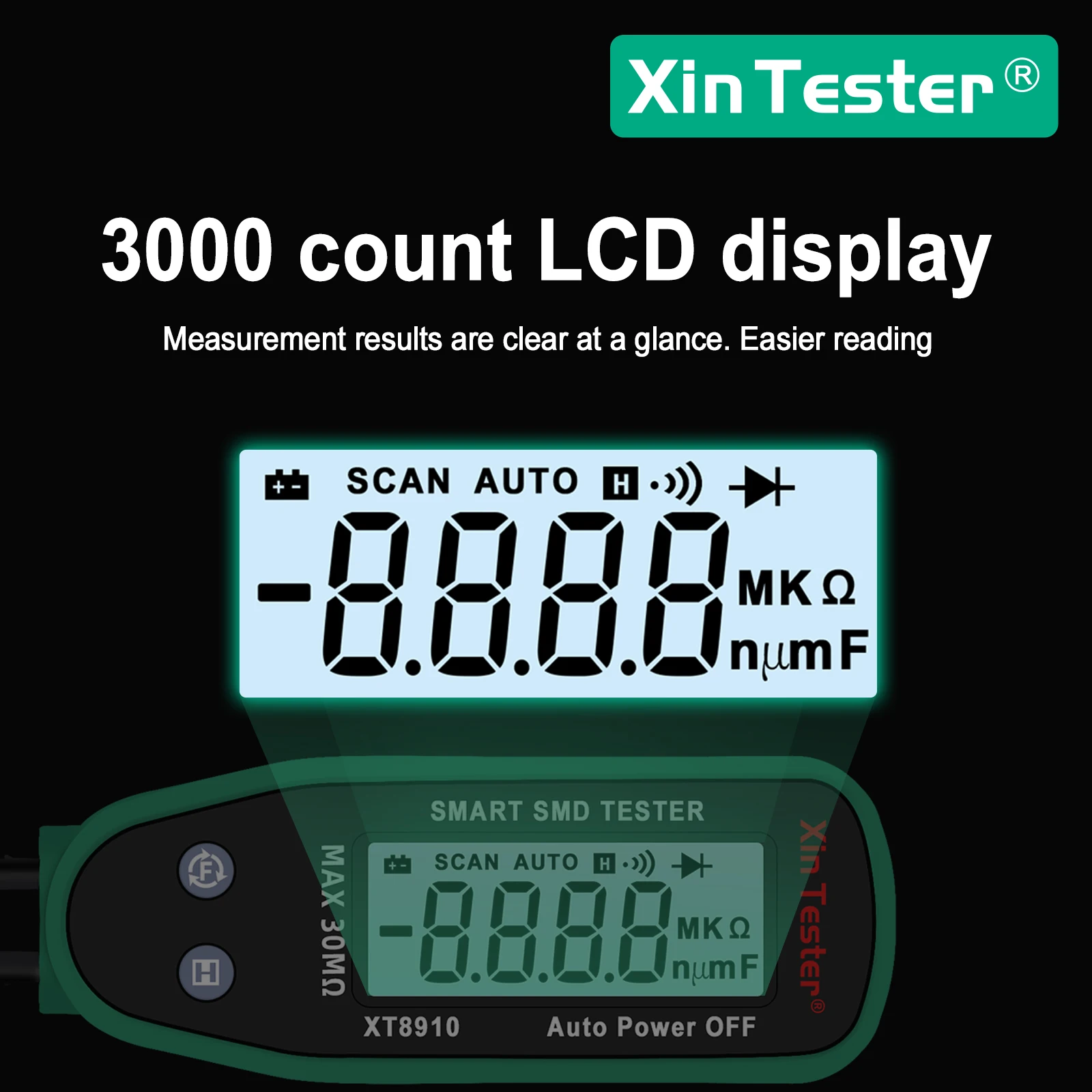 Xin Tester Smart SMD Tester XT8910 Auto Scan Tweezer Diode Multimeter Resistor Capacitor Tester Continuity Checking Function