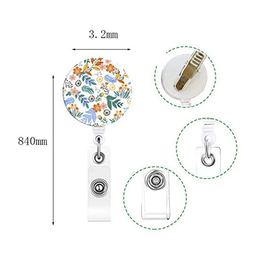 3PCS Badge Reels Retractable Flower Badge Holder with Alligator Clip Id Name Tag Holders for Office Worker Nurses