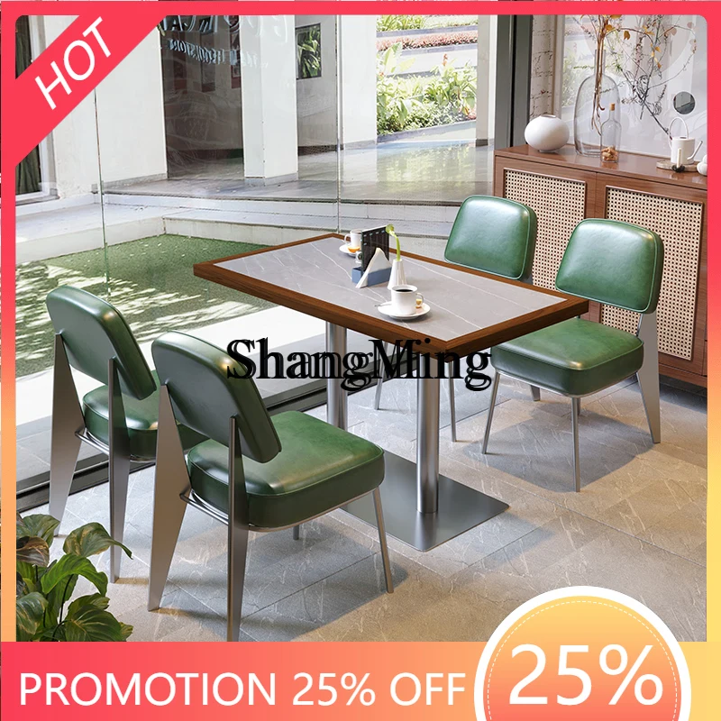 CL  Pot Restaurant Square Table Solid Wood Slate Table and Chair Combination Bar Cafe Restaurant Table