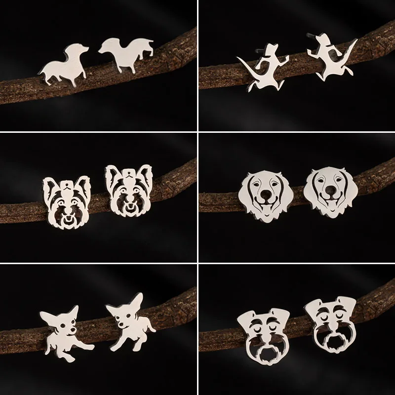 Cute Animal Stainless Steel Earrings Multiple Style Dog Earings for Men Dachshund Shepherd Chihuahua Dogs Ear Studs Girls Gift