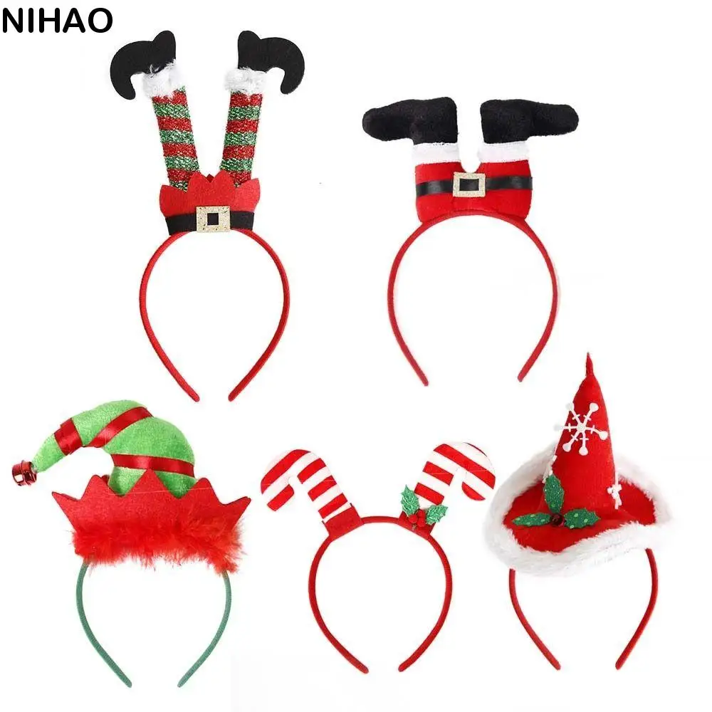 

Gifts Foolscap Christmas Hair Hoop Long Leg Plush Santa Claus Headband Hair Accessories Plaid Christmas Cap Hair Bands Cosplay